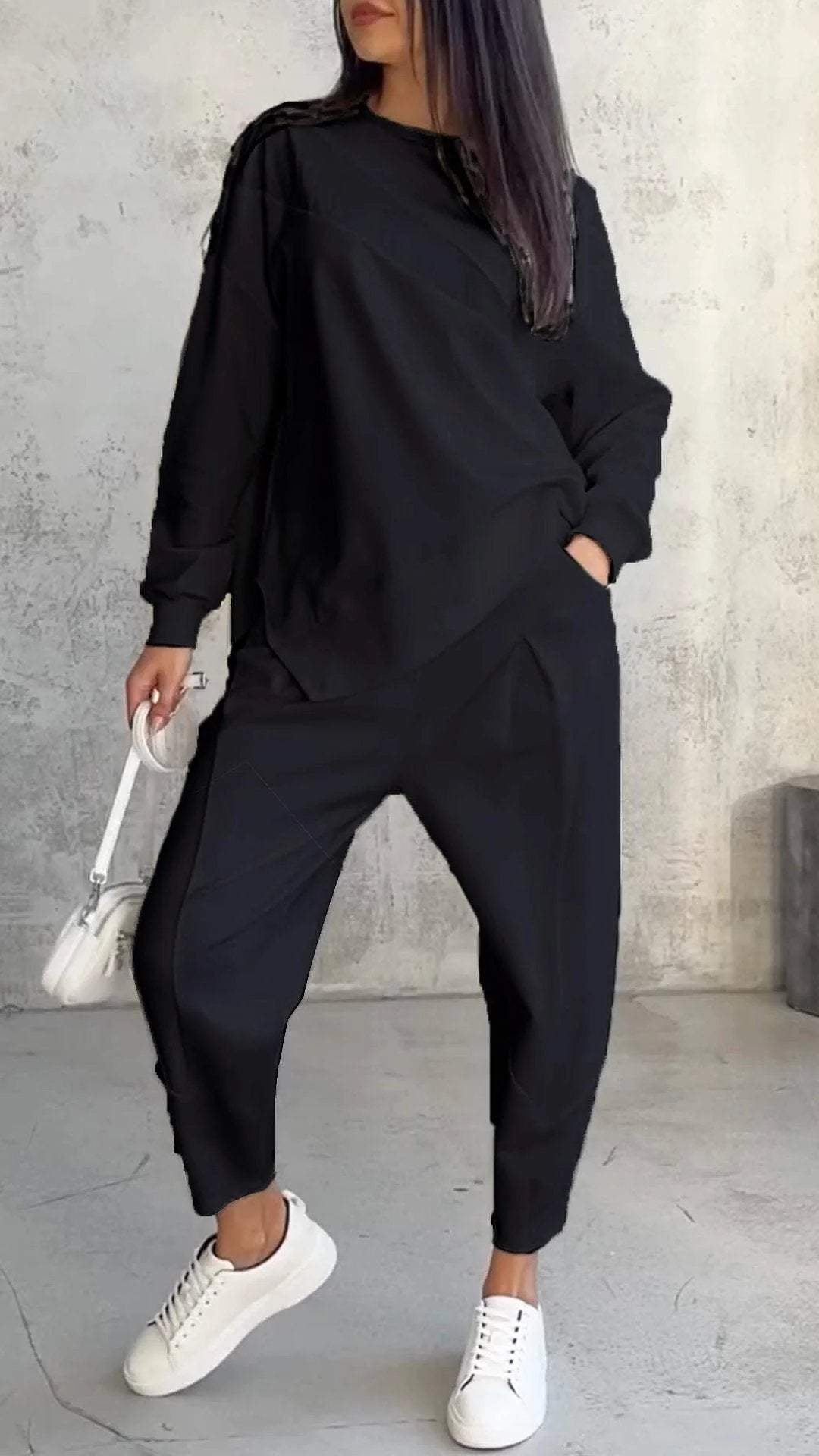 Crew neck irregular sweatshirt set