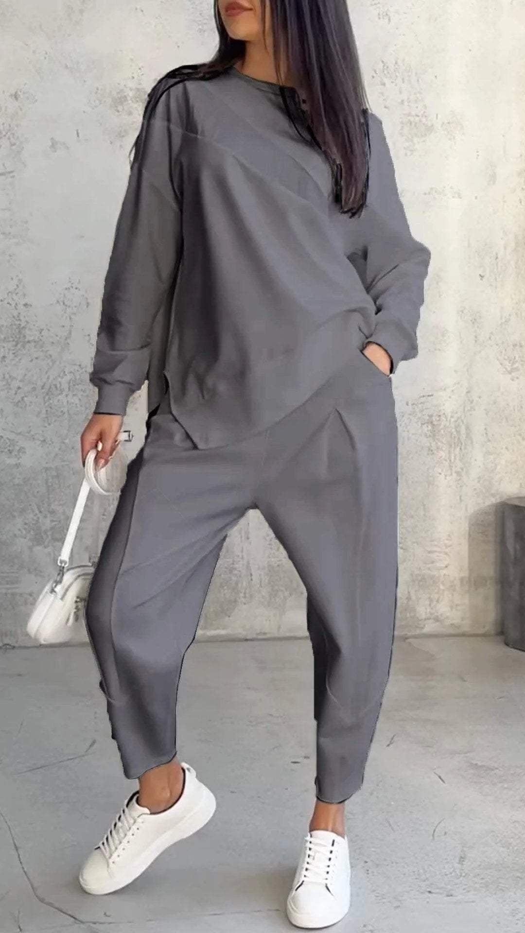 Crew neck irregular sweatshirt set