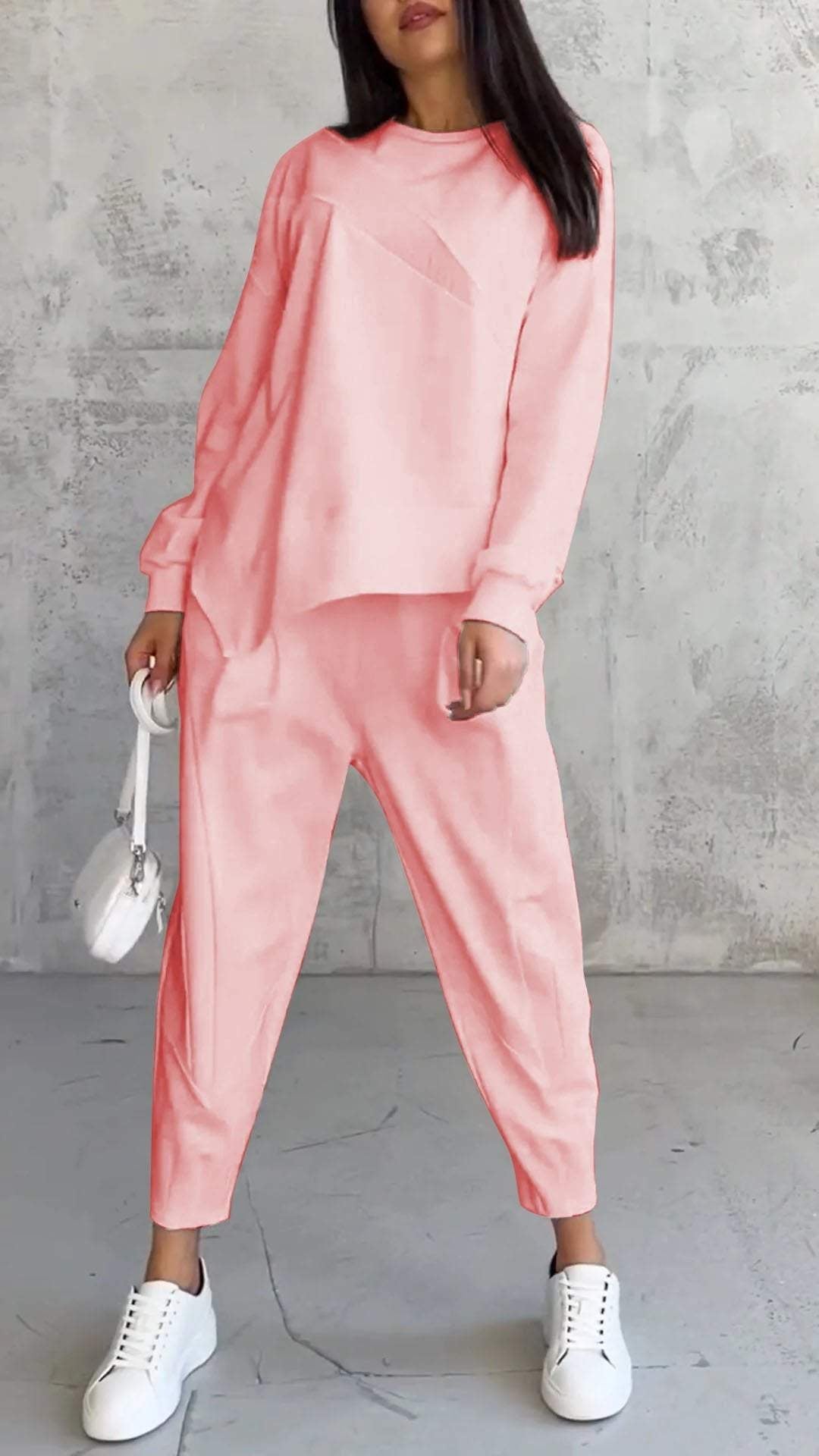Crew neck irregular sweatshirt set