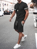 Colorful piping T-shirt and drawstring waist shorts set