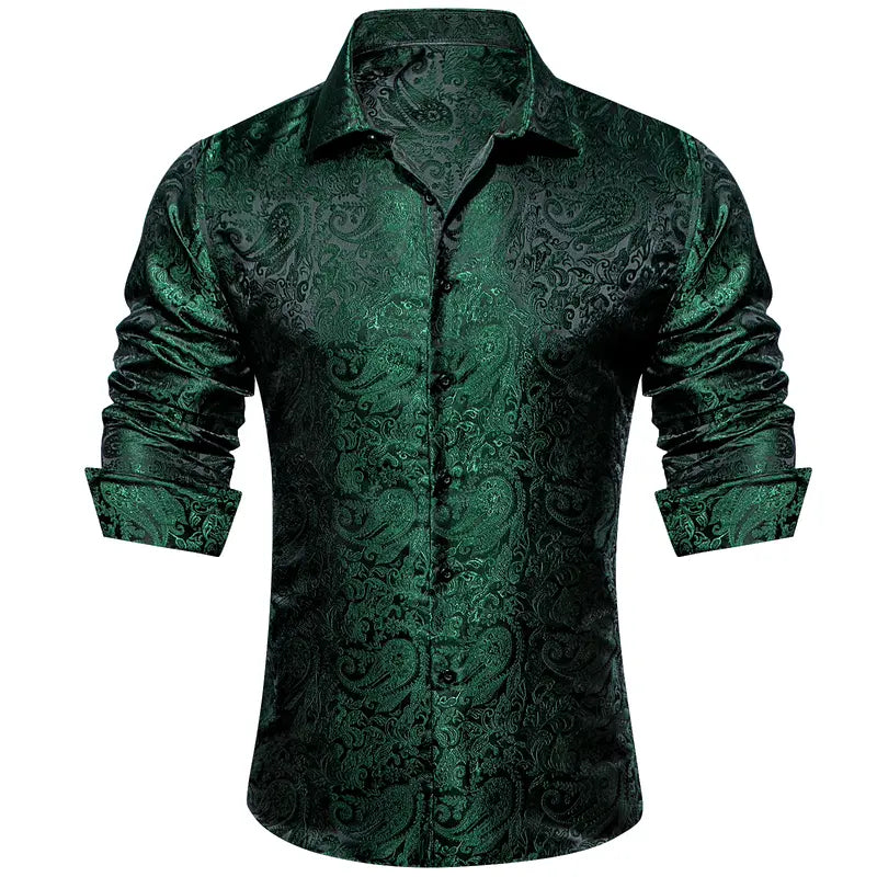 Patterned Silky Button-Up Shirt