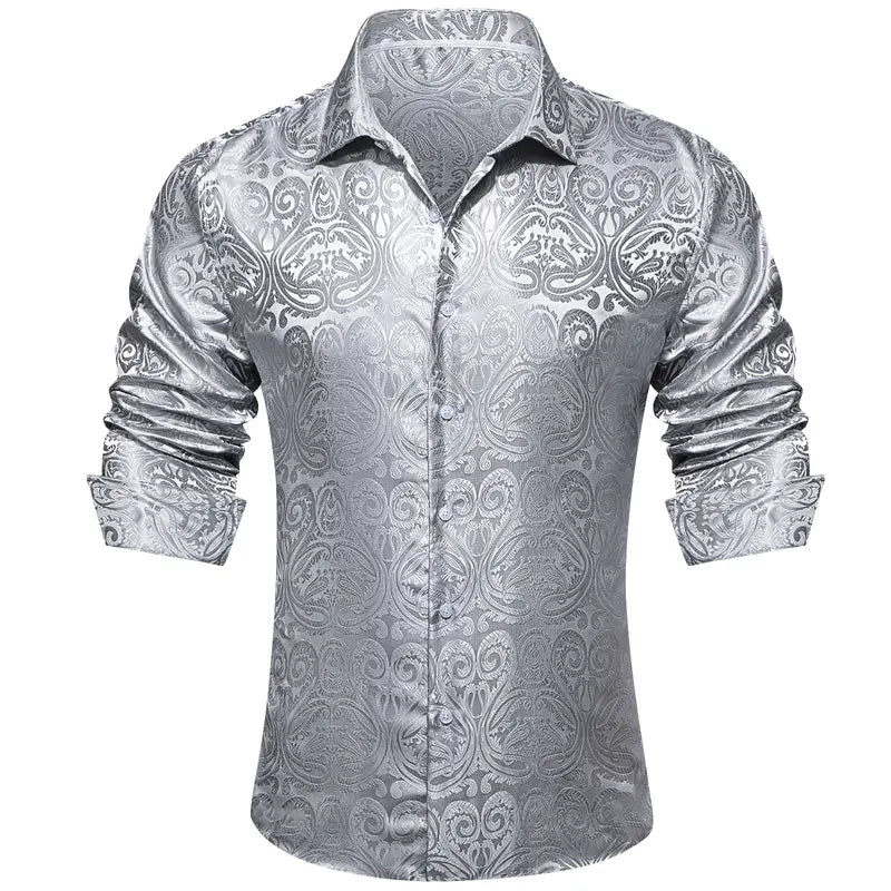 Patterned Silky Button-Up Shirt