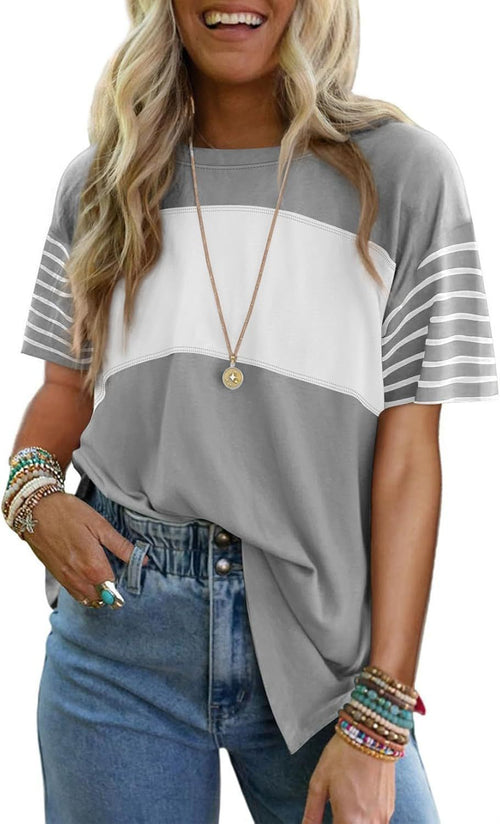 Crew neck casual striped short-sleeved T-shirt