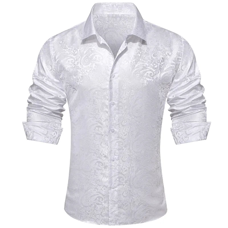 Patterned Silky Button-Up Shirt