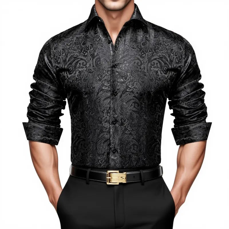Patterned Silky Button-Up Shirt