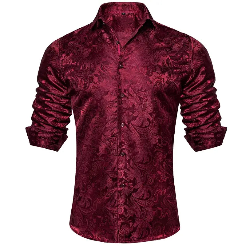 Patterned Silky Button-Up Shirt