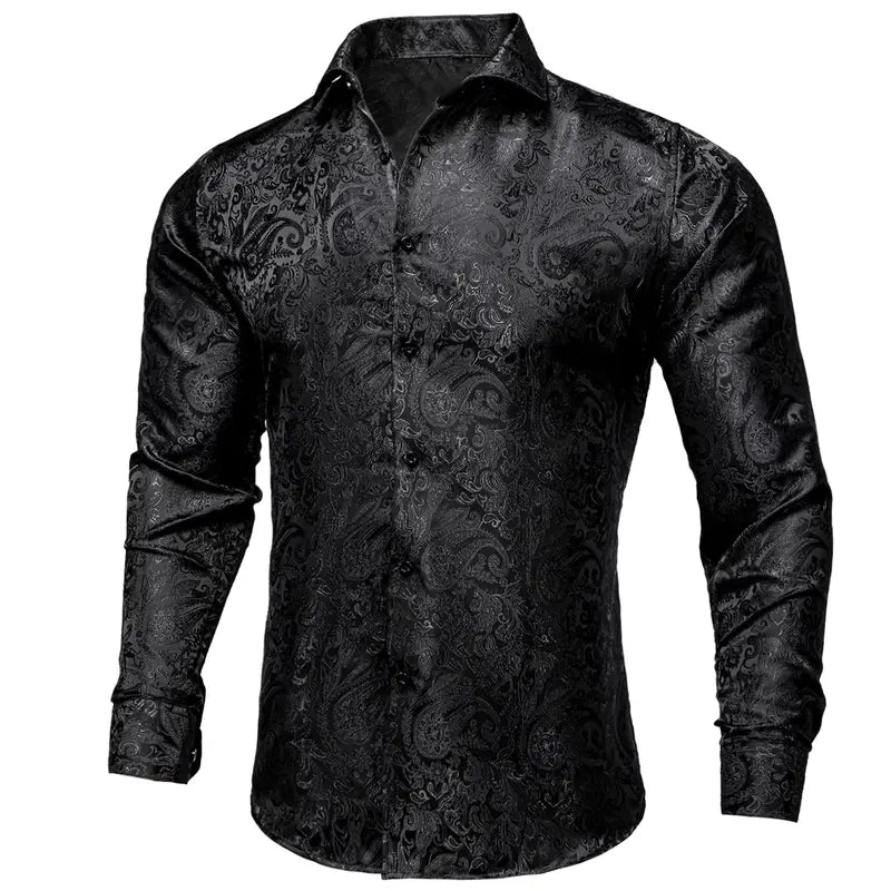 Patterned Silky Button-Up Shirt