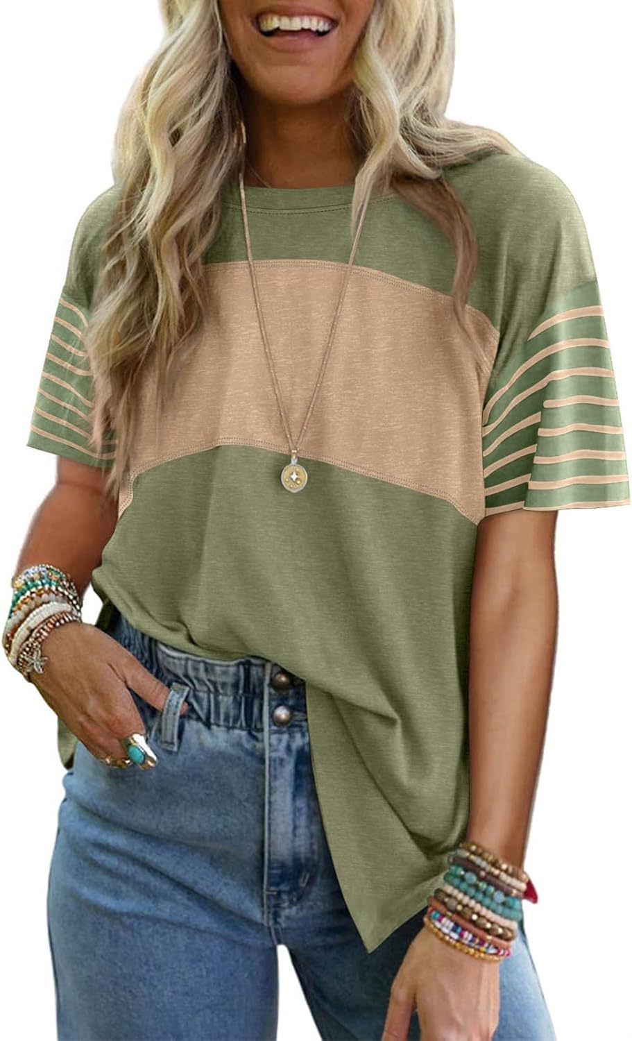 Crew neck casual striped short-sleeved T-shirt