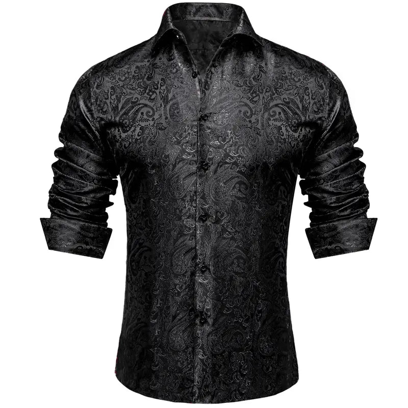 Patterned Silky Button-Up Shirt
