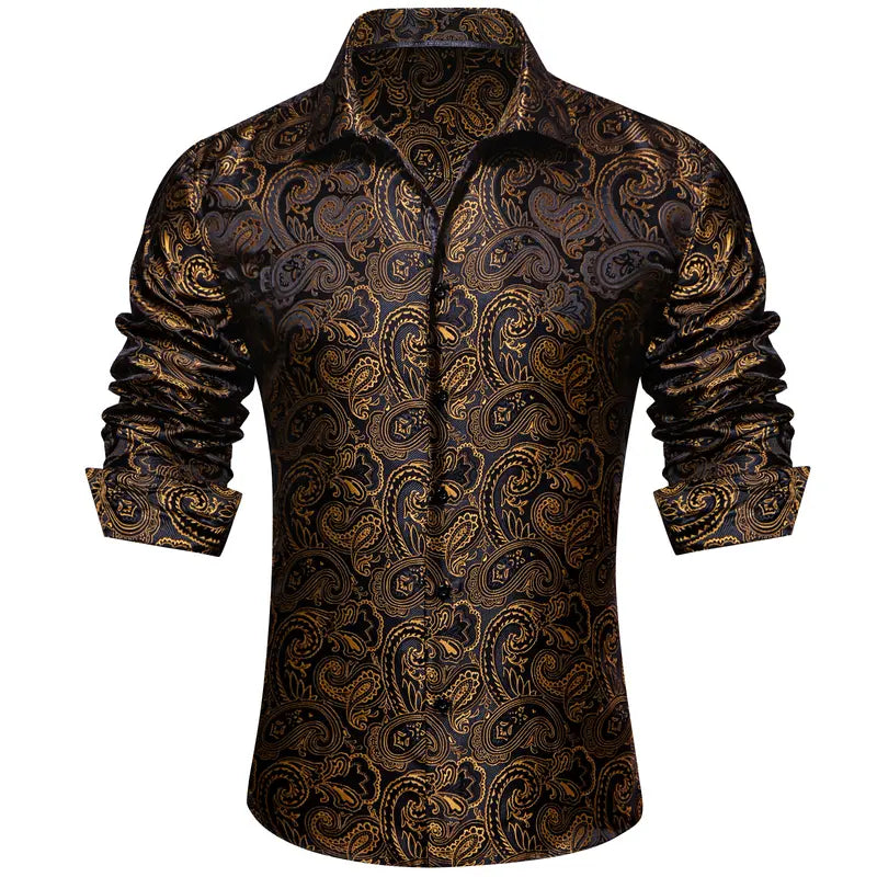 Patterned Silky Button-Up Shirt
