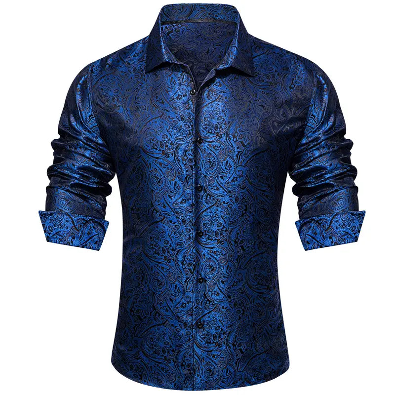 Patterned Silky Button-Up Shirt