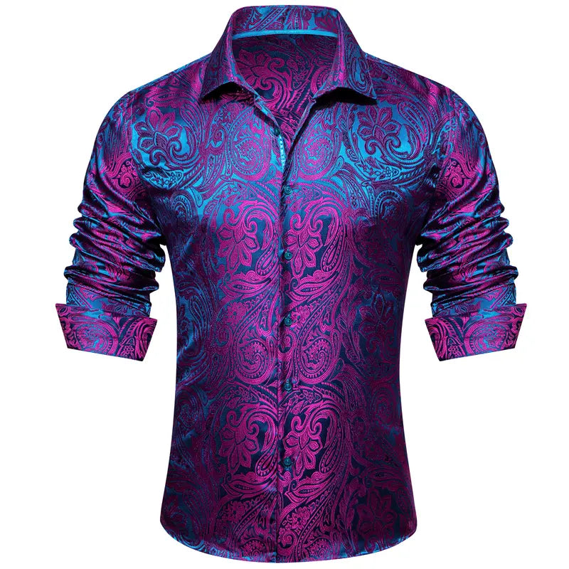 Patterned Silky Button-Up Shirt
