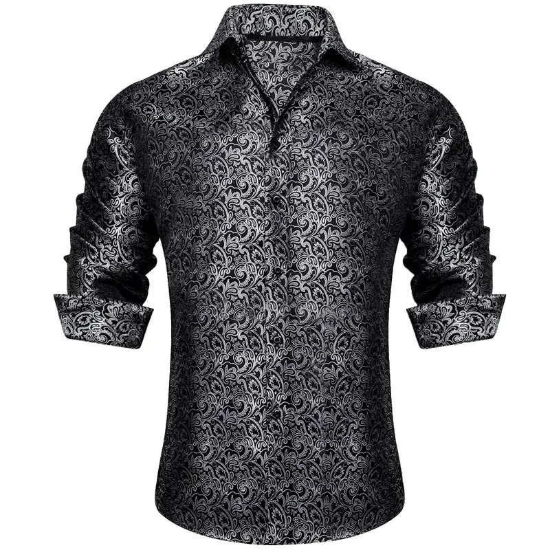 Patterned Silky Button-Up Shirt