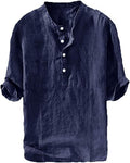 Linen shirt, summer five-sleeve loose pullover men's clothing