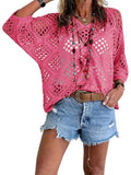 Summer V-neck diamond-patterned cutout batwing sleeve top
