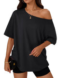 Off-shoulder top, loose short-sleeved T-shirt