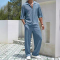 Solid color short-sleeved shirt and trousers men's two-piece casual set