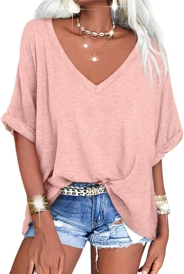 Women's Loose V-neck Short-sleeved Summer Casual Top/T-shirt
