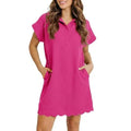 Simple and versatile polo collar loose short-sleeved pocket ruffle dress