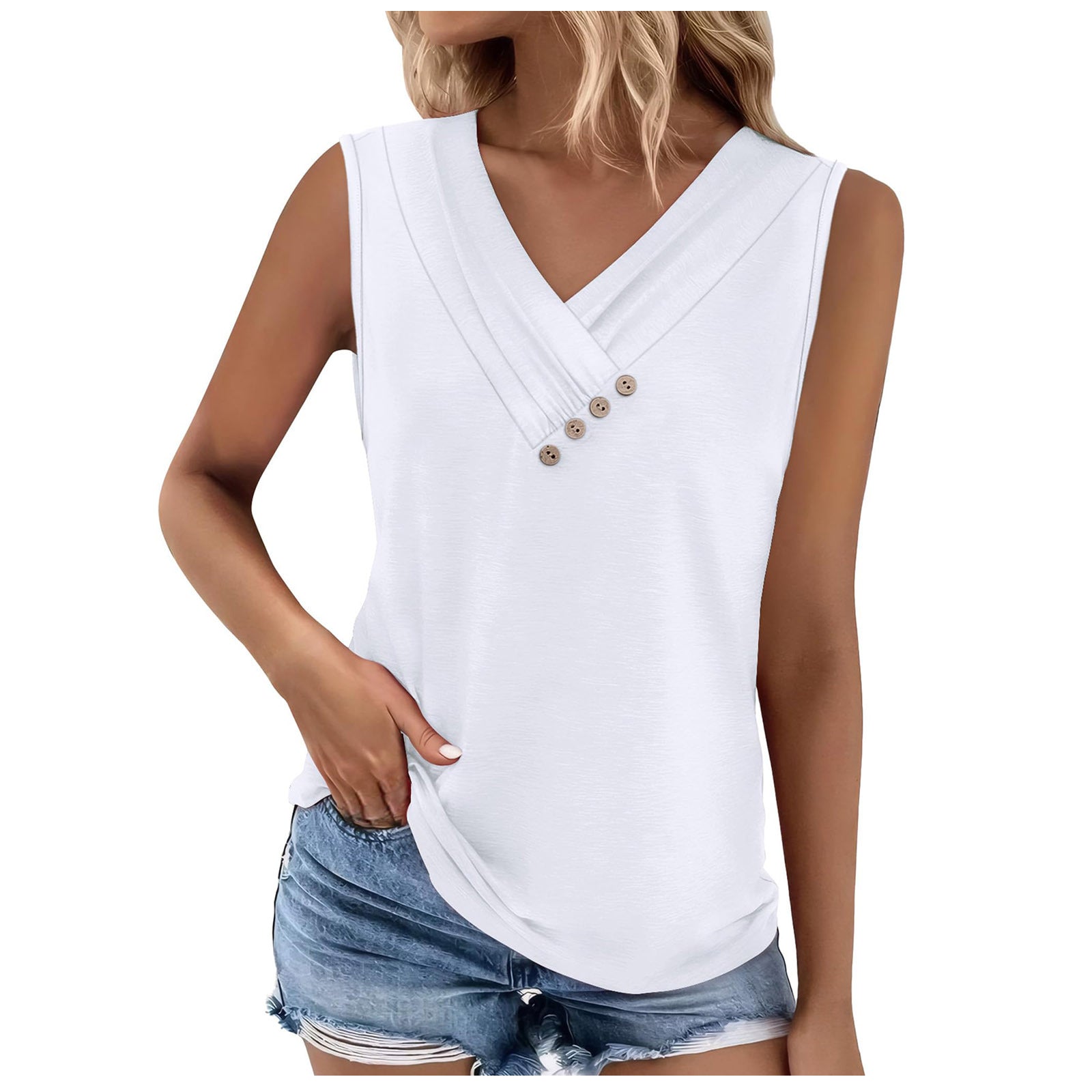 Solid color V-neck casual t-shirt vest