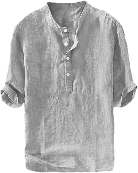Linen shirt, summer five-sleeve loose pullover men's clothing