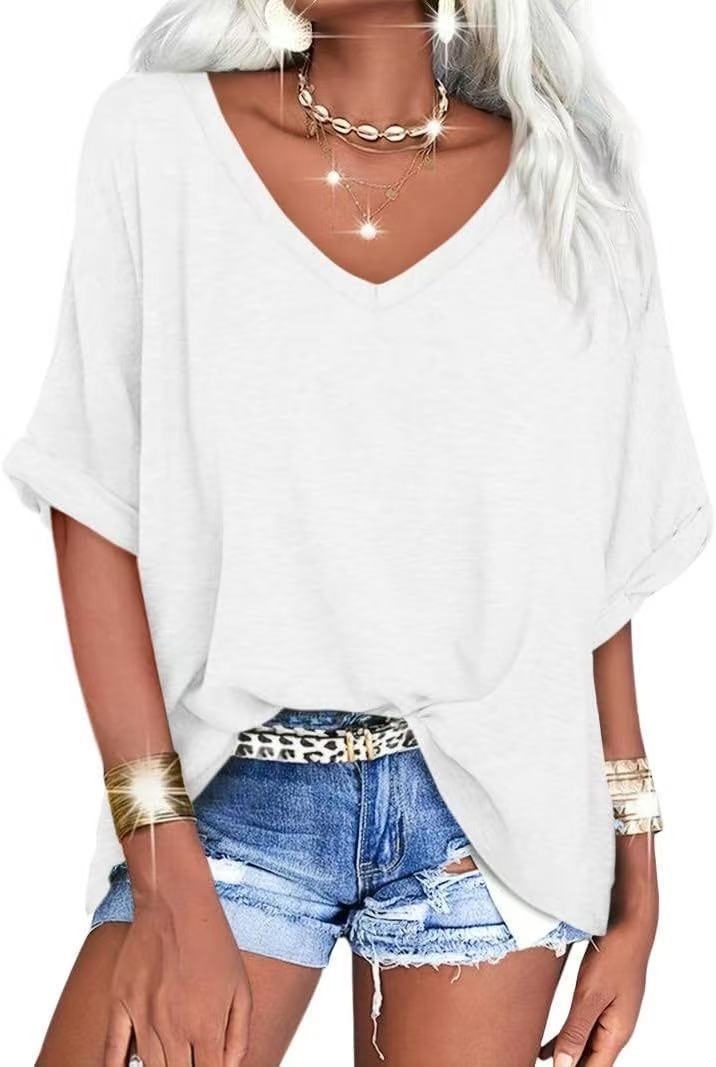 Women's Loose V-neck Short-sleeved Summer Casual Top/T-shirt