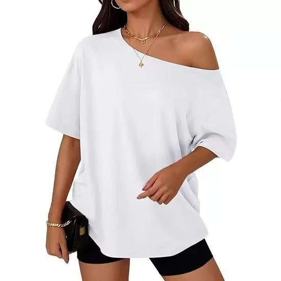 Off-shoulder top, loose short-sleeved T-shirt