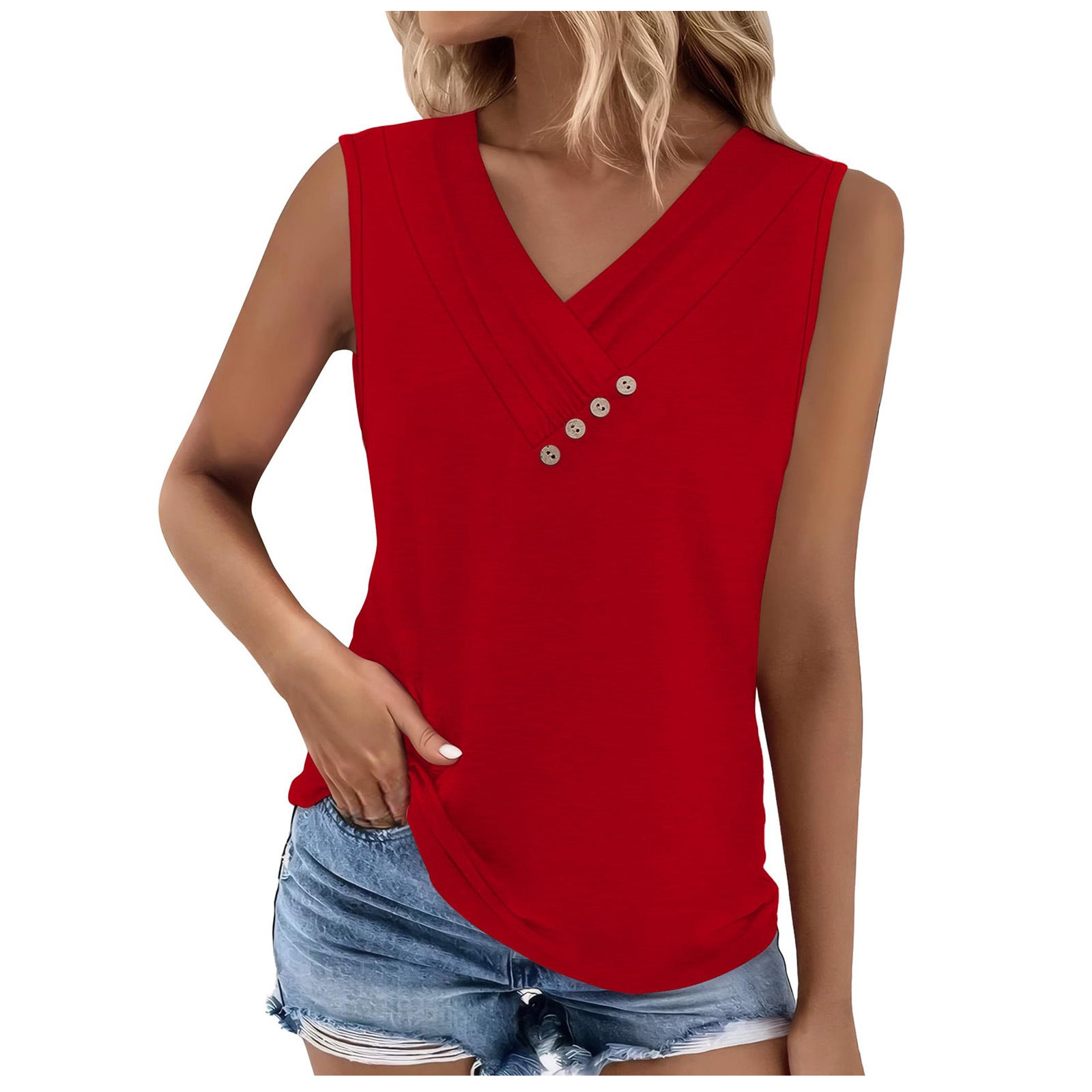 Solid color V-neck casual t-shirt vest