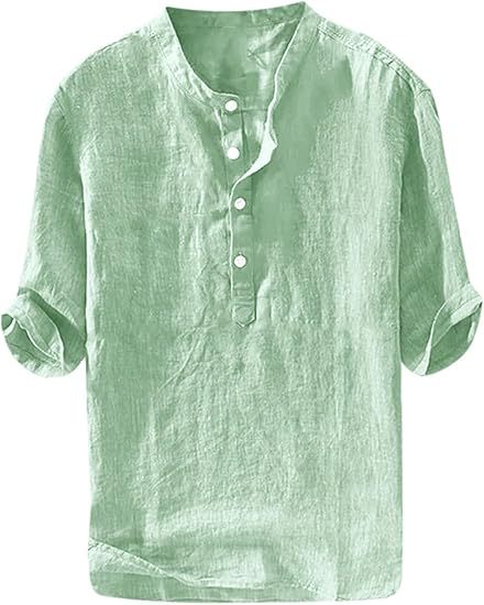 Linen shirt, summer five-sleeve loose pullover men's clothing