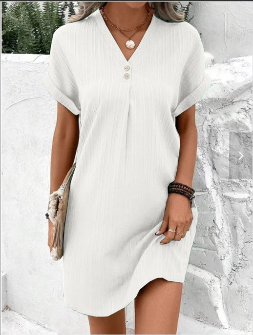 Solid color comfortable casual button dress
