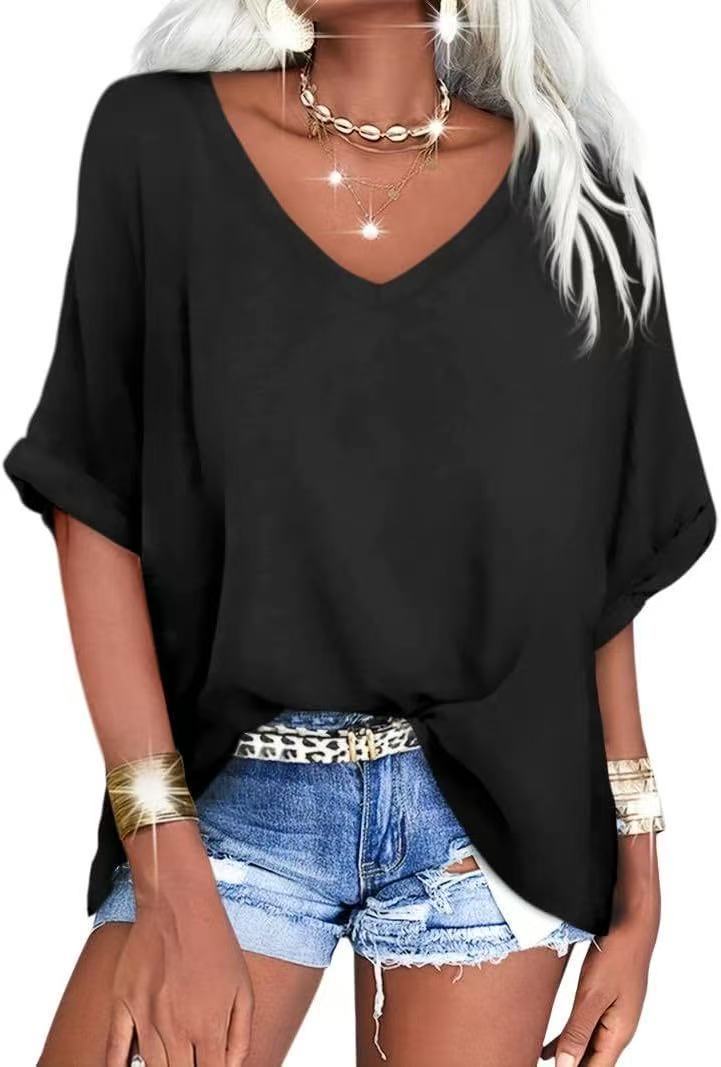 Women's Loose V-neck Short-sleeved Summer Casual Top/T-shirt