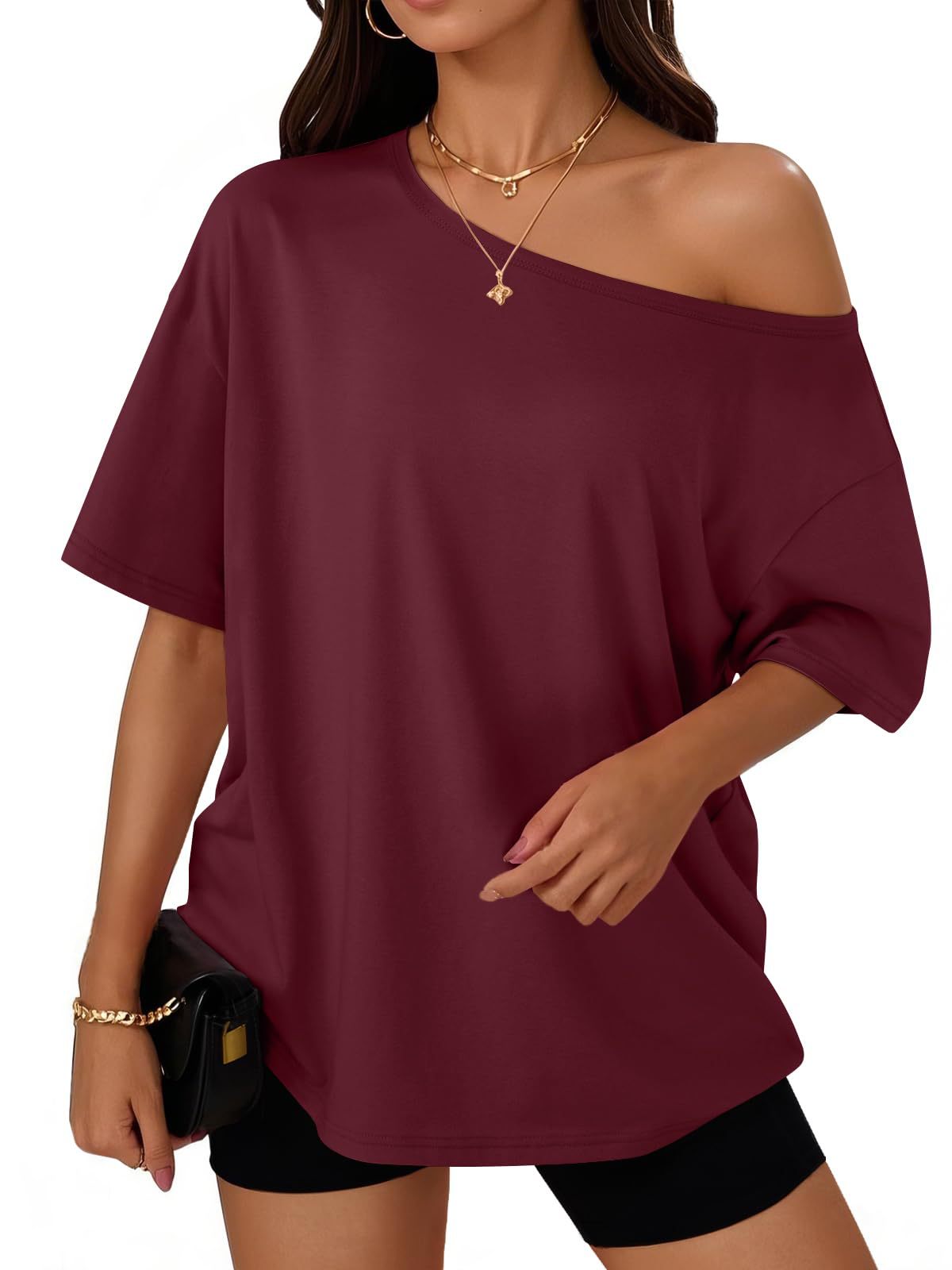 Off-shoulder top, loose short-sleeved T-shirt