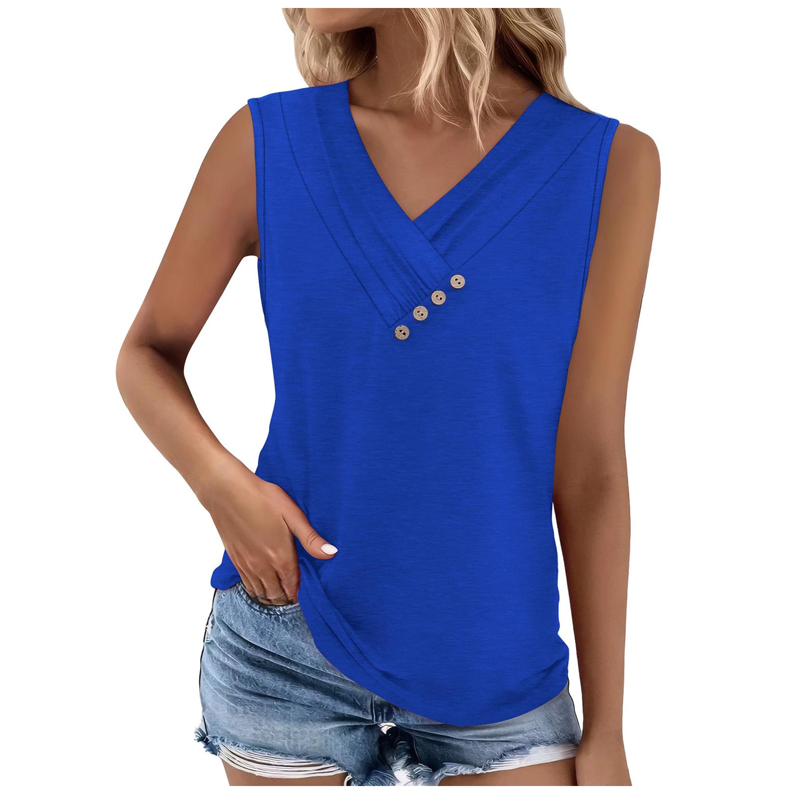 Solid color V-neck casual t-shirt vest