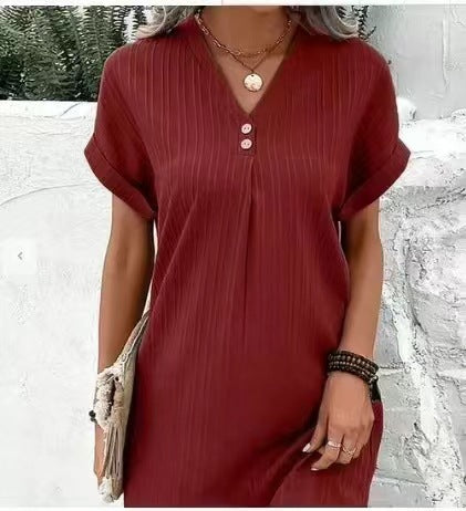 Solid color comfortable casual button dress