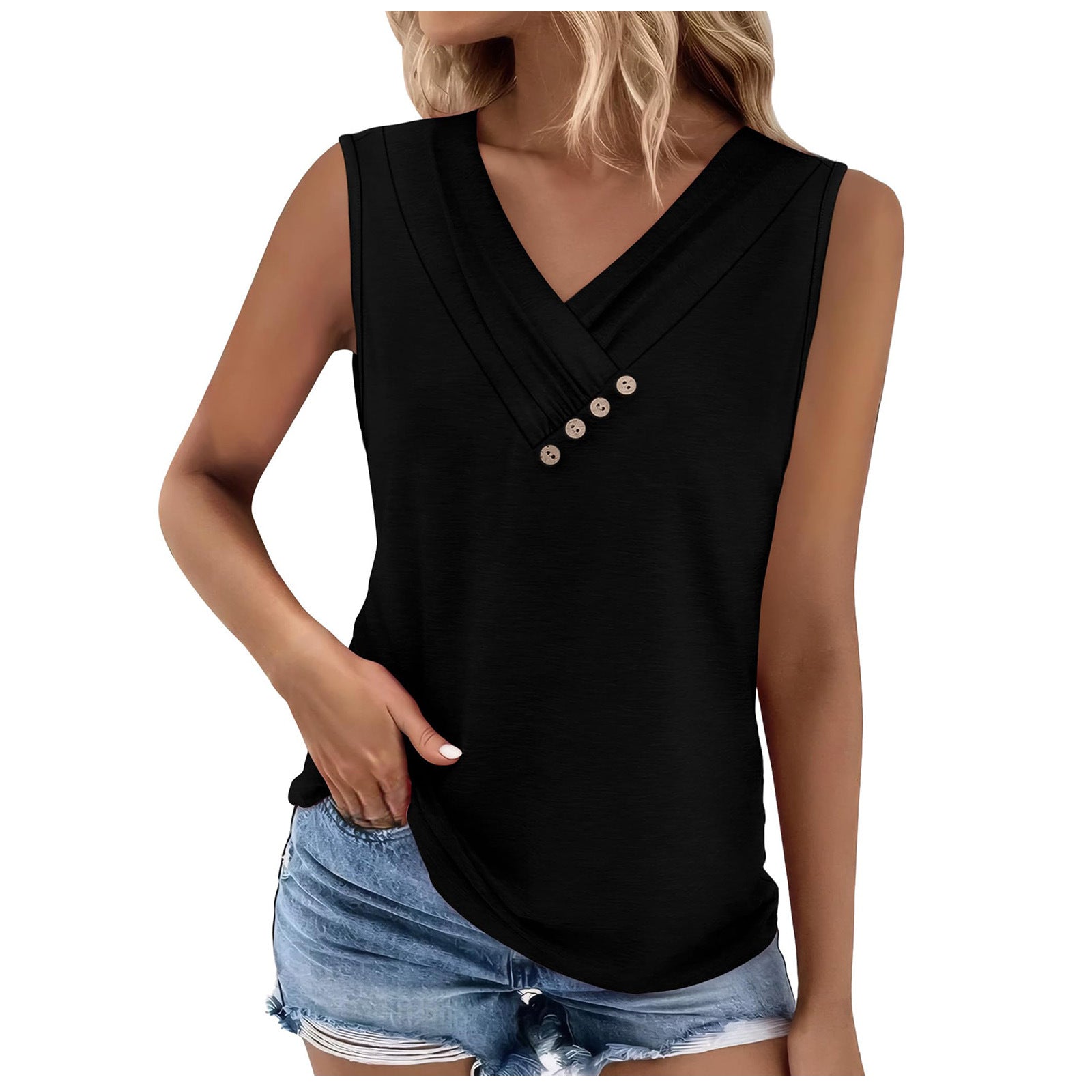 Solid color V-neck casual t-shirt vest