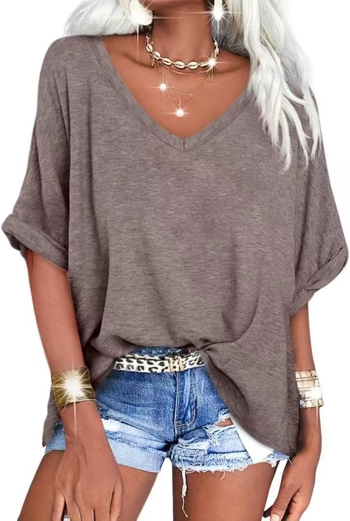 Women's Loose V-neck Short-sleeved Summer Casual Top/T-shirt