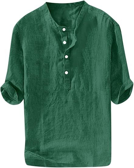 Linen shirt, summer five-sleeve loose pullover men's clothing