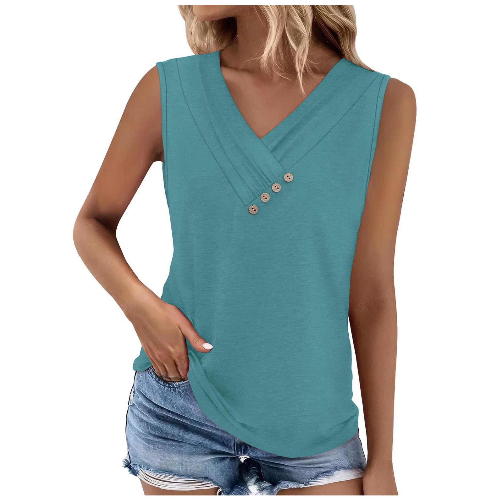 Solid color V-neck casual t-shirt vest