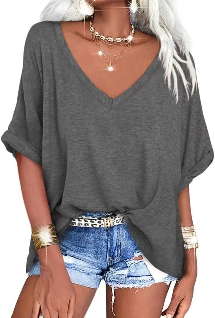 Women's Loose V-neck Short-sleeved Summer Casual Top/T-shirt