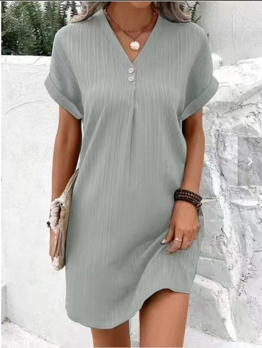 Solid color comfortable casual button dress