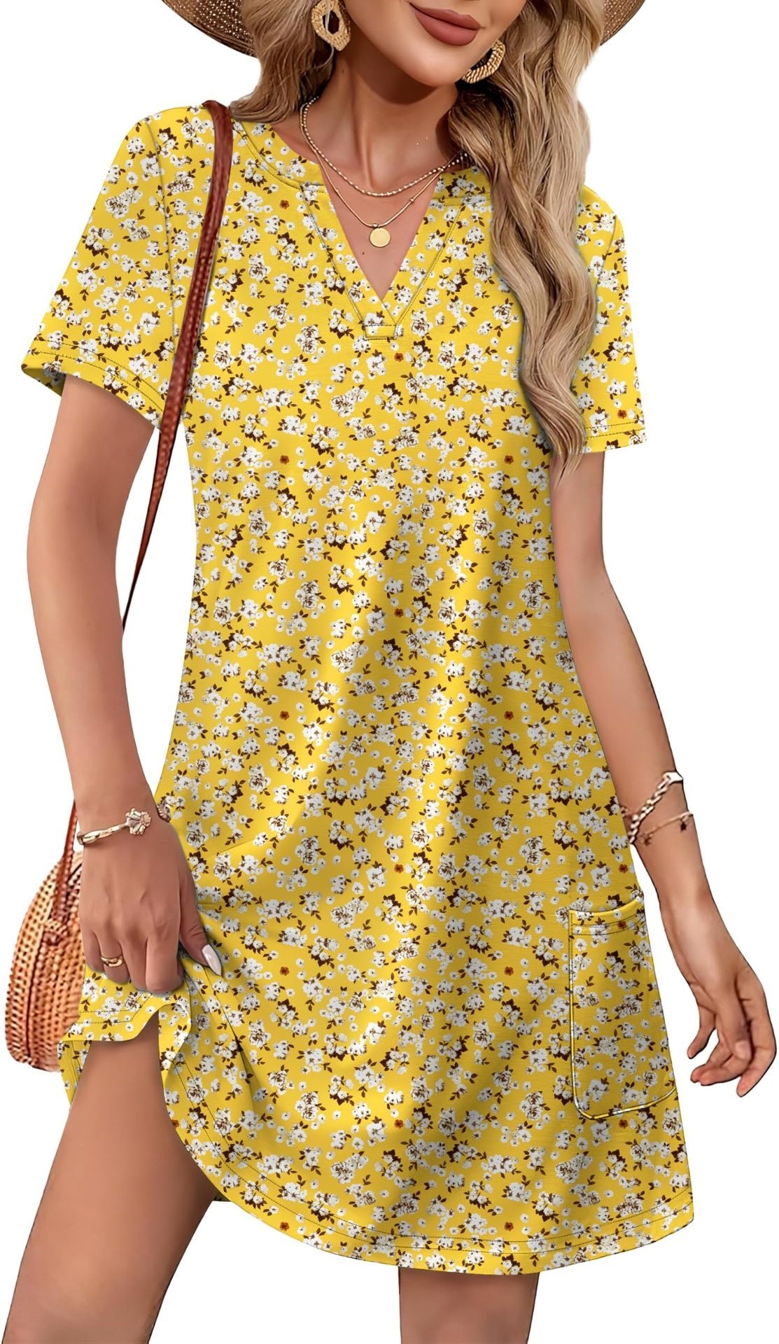Summer casual V-neck loose short-sleeved fashionable beach dress