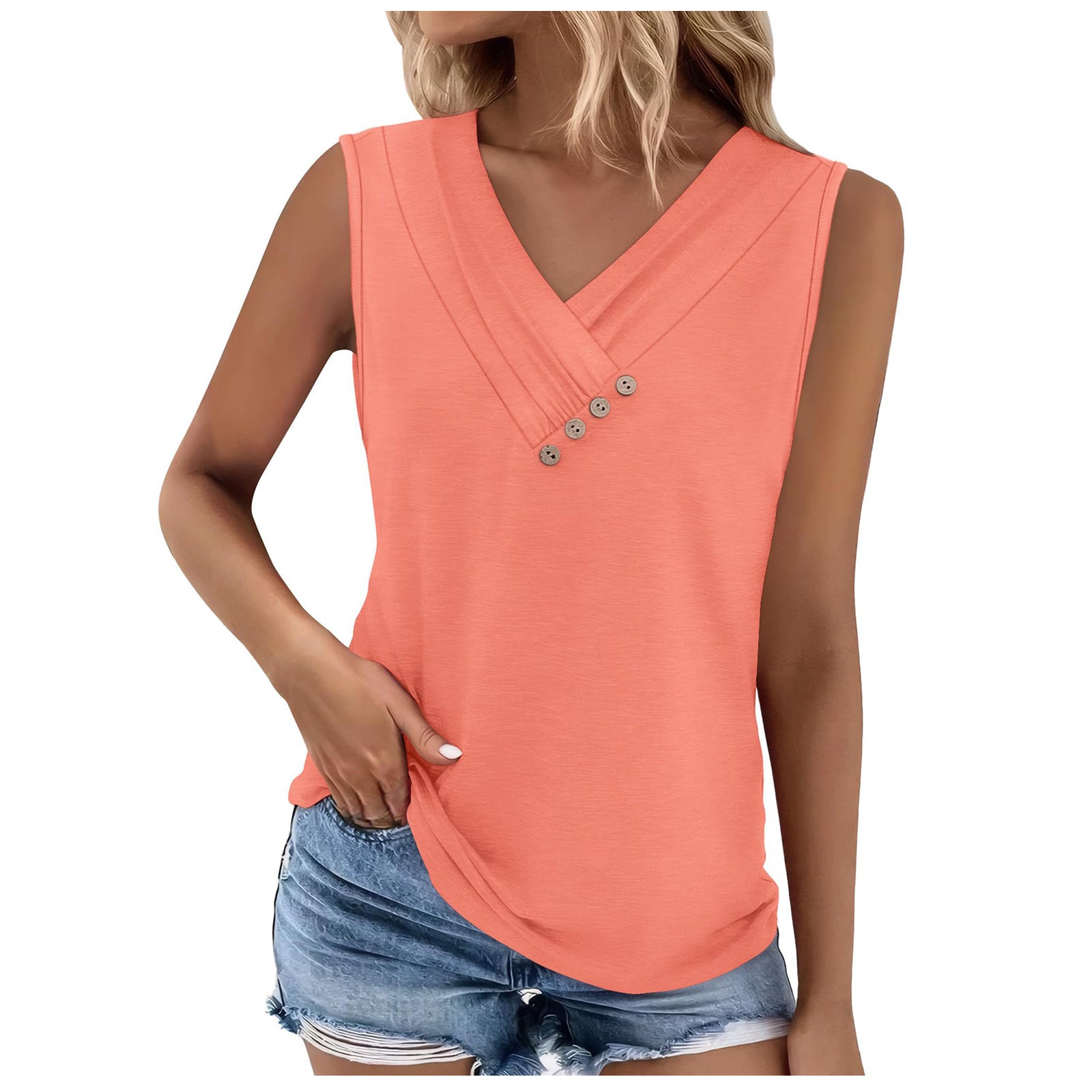 Solid color V-neck casual t-shirt vest