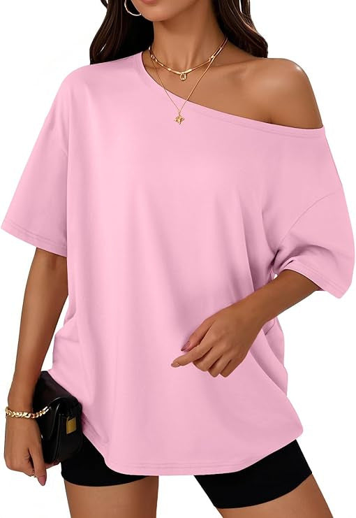 Off-shoulder top, loose short-sleeved T-shirt