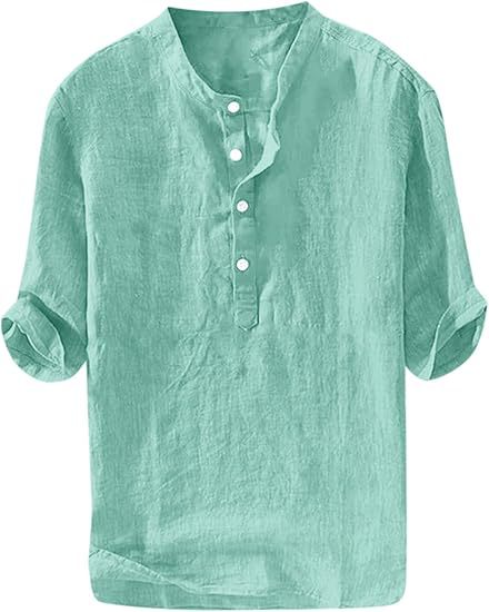 Linen shirt, summer five-sleeve loose pullover men's clothing