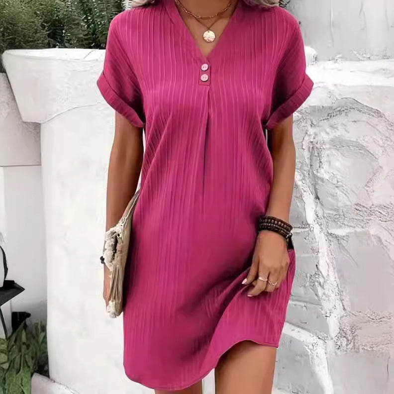 Solid color comfortable casual button dress