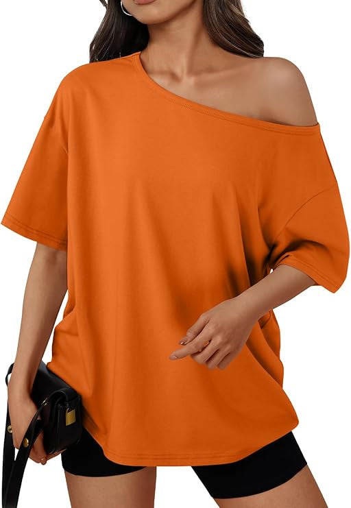 Off-shoulder top, loose short-sleeved T-shirt