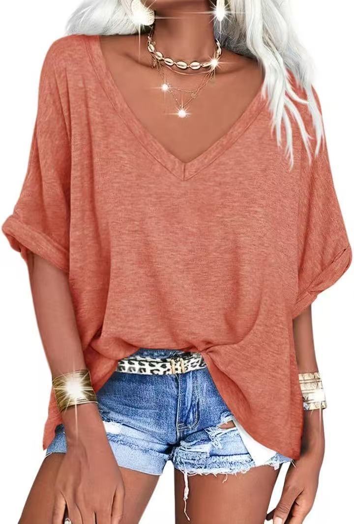 Women's Loose V-neck Short-sleeved Summer Casual Top/T-shirt