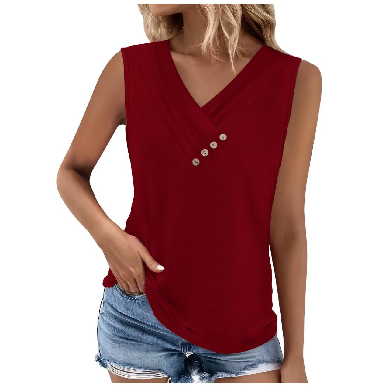 Solid color V-neck casual t-shirt vest