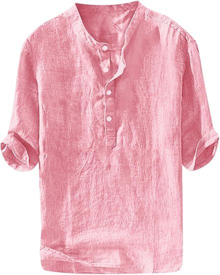 Linen shirt, summer five-sleeve loose pullover men's clothing