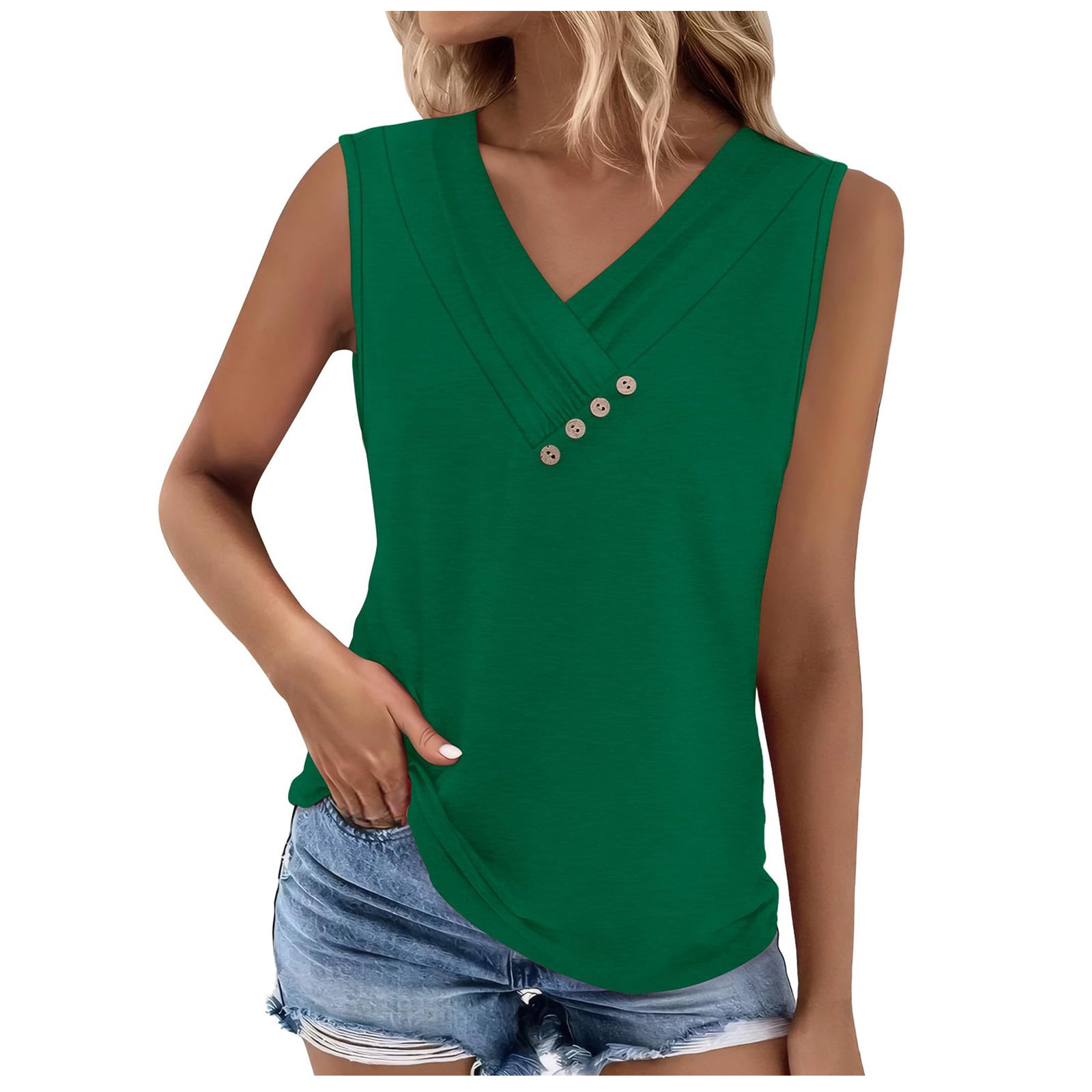 Solid color V-neck casual t-shirt vest